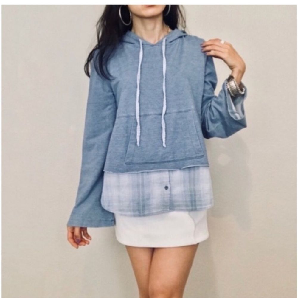 Anthropologie Cloth & Stone chambray plaid hoodie